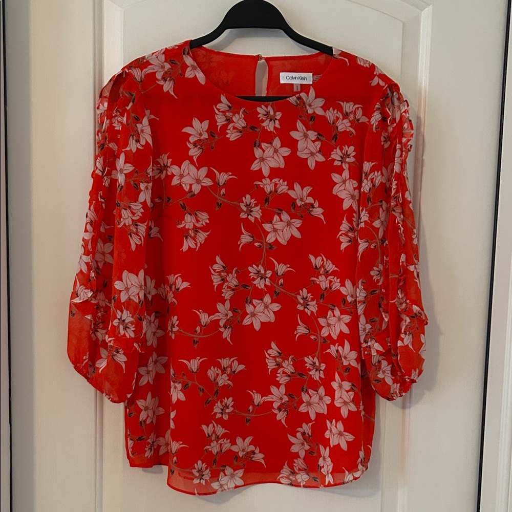 Calvin Klein Red Floral Blouse